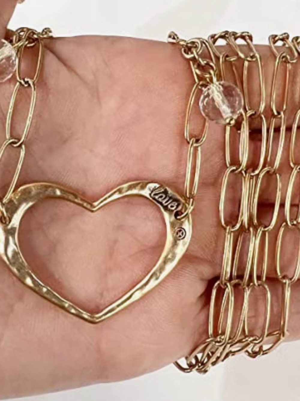 Open Heart Layered Gold Chain Necklace for Women katia Designs paperclip chain